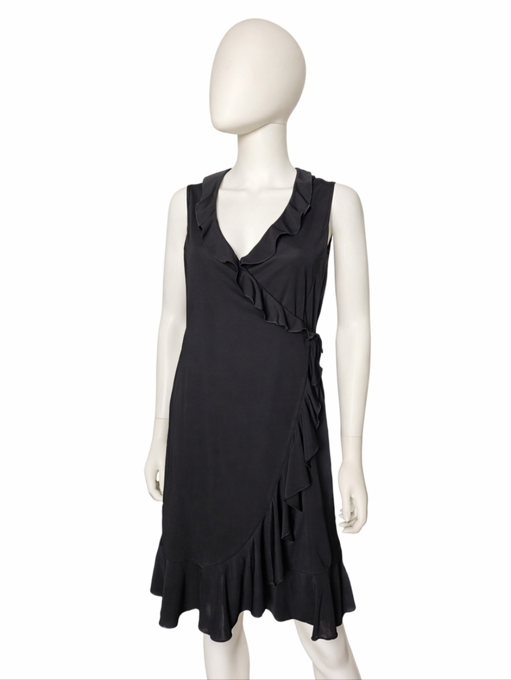 FUTURE OZBEK | Vintage 1990s Black Ruffle Wrap Dress in Size US 8